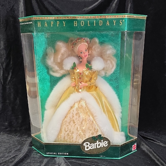 1994 Mattel Happy Holidays Special Edition Barbie Doll Elegant in Gold/White NIB